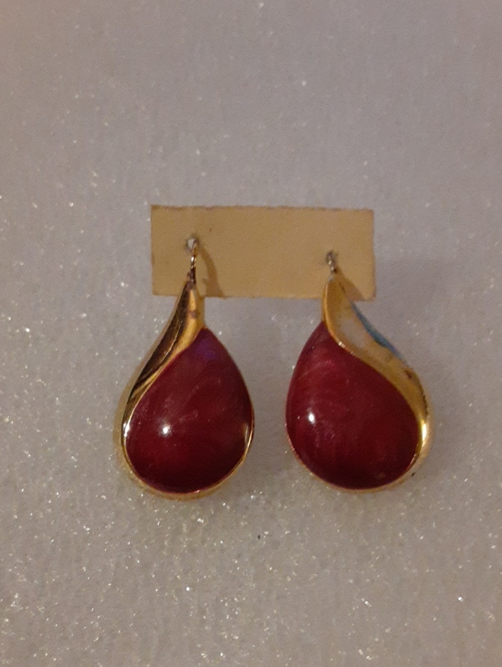 Gold-Trim Deep Red Teardrop Earrings - Women Jewelry